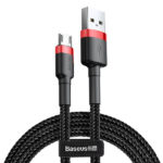 Baseus Cafule Cable Durable Nylon Braided Wire USB / micro USB QC3.0 2.4A 1M Μαύρο - Κόκκινο (CAMKLF-B91)