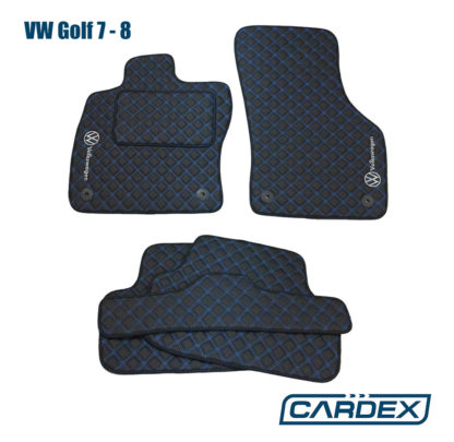 Πατάκια Μαρκέ Cardex Δερματίνη για VW Golf 7 και 8 από 2012 έως 2020 4τμχ με μπλε κλωστή
