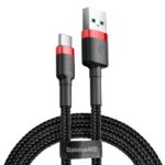 Baseus Cafule Durable Nylon Braided Καλώδιο USB / USB-C QC3.0 2A 2M μαύρο-κόκκινο (CATKLF-C91)
