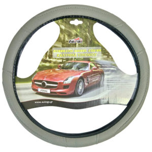 Κάλυμμα Τιμονιού Αυτοκινήτου Δερματίνη Με Γαζιά Γκρι medium 38cm 1 Τεμάχιο