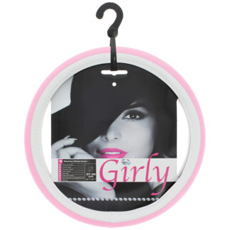 Κάλυμμα Τιμονιού Αυτοκινήτου Δερματίνη Girly Small-Medium ροζ-λευκό 37 - 39cm 1 Τεμάχιο