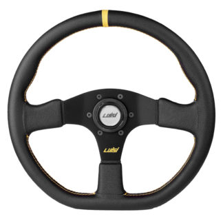 ΤΙΜΟΝΙ STEALTH CORSA 355mm ΤΡΙΑΚΤΙΝΟ ΔΕΡΜΑΤΙΝΟ ΜΑΥΡΟ LUISI