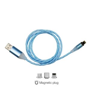 ΚΑΛΩΔΙΟ USB ΦΟΡΤΙΣΗΣ & ΣΥΓΧΡΟΝΙΣΜΟΥ MICRO USB/TYPE-C/LIGHTING ΜΕ ΜΑΓΝΗΤΙΚΗ ΥΠΟΔΟΧΗ & ΜΠΛΕ ΦΩΣ 100 cm