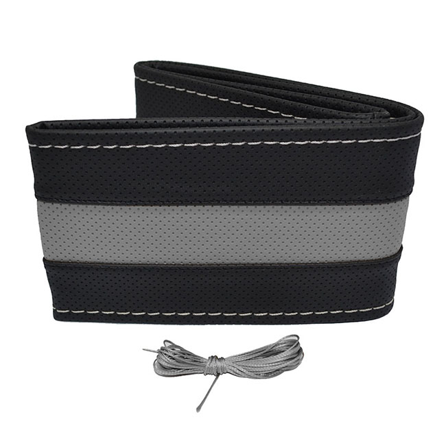 Κάλυμμα Τιμονιού Αυτοκινήτου Otom Stitching Δερματίνη Ραφτό Εξώγαζο Μαύρο - Γκρι Medium 37-39cm DK-305 1 Τεμάχιο