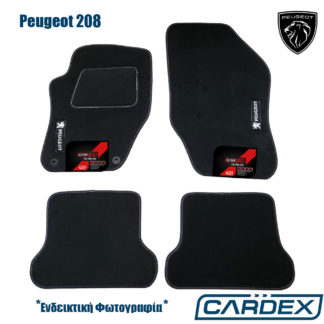 Πατάκια αυτοκινήτου peugeot 208 μαύρα, μαρκέ μοκέτα- Eco-Line Cardex