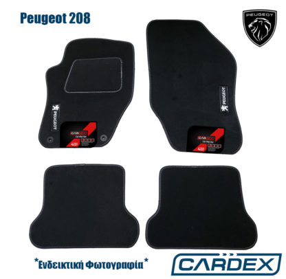 Πατάκια αυτοκινήτου peugeot 208 μαύρα, μαρκέ μοκέτα- Eco-Line Cardex