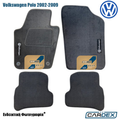 πατακια volkswagen polo 2002 μοκέτα ανθρακί μαρκέ velourtec με λογοτυπα cardex