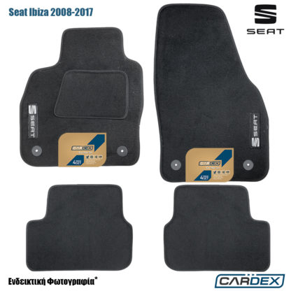 πατακια αυτοκινήτου seat ibiza 2008+ με λογοτυπο - μαυρη μοκέτα μαρκέ της cardex - velourtec