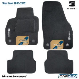 πατακια αυτοκινήτου seat leon 2005+ με λογοτυπο - μαυρη μοκέτα μαρκέ της cardex - velourtec