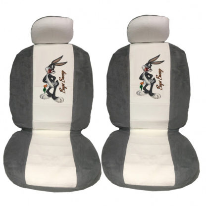 Ημικαλύμματα Καθισμάτων Αυτοκινήτου Πετσετέ Bugs Bunny Με Γράμματα Γκρι-Άσπρο Ζευ 4Τμχ