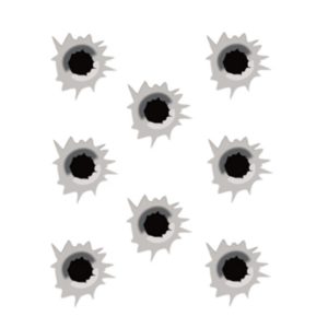 ΑΥΤΟΚΟΛΛΗΤΑ ΤΡΥΠΕΣ ΑΠΟ ΣΦΑΙΡΕΣ BULLET HOLES 33 mm (ΦΥΛΛΟ 12 Χ 10 cm) – 8 ΤΕΜ.