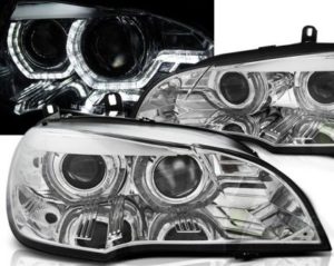 Φανάρια εμπρός angel eyes για BMW X5 (2007-2010) – 3D Design , με λάμπες (Η1) – σετ 2τμχ.