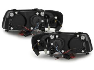 Φανάρια εμπρός angel eyes για Audi A3 (1996-2000) – μαύρα , με λάμπες (Η1) – σετ 2τμχ.