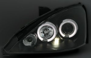 Φανάρια εμπρός angel eyes για Ford Focus (1998-2001) – μαύρα , με λάμπες (Η1) – σετ 2τμχ.