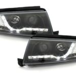 Φανάρια εμπρός led για Skoda Fabia (1999-2007) , μαύρα , με λάμπες (Η1) - σετ 2τμχ.
