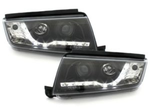 Φανάρια εμπρός led για Skoda Fabia (1999-2007) , μαύρα , με λάμπες (Η1) – σετ 2τμχ.