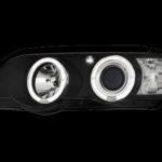 Φανάρια εμπρός angel eyes για BMW X5 (1999-2003) - μαύρα , με λάμπες (Η1) - σετ 2τμχ.