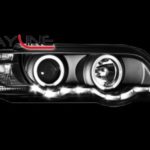 Φανάρια εμπρός με φώτα ημέρας led και angel eyes για BMW X5 (1999-2003) - μαύρα , με λάμπες (Η1) - σετ 2τμχ.