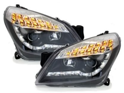 Φανάρια εμπρός led με DRL για Opel Astra H (2004-2009) - black , με λάμπες (Η1) - σετ 2τμχ.