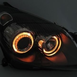 Φανάρια εμπρός angel eyes για Opel Astra H (2004-2009) - μαύρα , με λάμπες (Η1) - σετ 2τμχ.