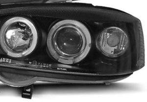 Φανάρια εμπρός led angel eyes για Opel Astra G (1998-2004) – μαύρα , με λάμπες (Η1) – σετ 2τμχ.