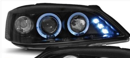 Φανάρια εμπρός led angel eyes για Opel Astra G (1998-2004) - μαύρα , με λάμπες (Η1) - σετ 2τμχ.