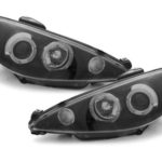 Φανάρια εμπρός angel eyes για Peugeot 206 , μαύρα , με λάμπες (Η1) - σετ 2τμχ.