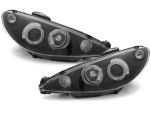 Φανάρια εμπρός angel eyes για Peugeot 206 , μαύρα , με λάμπες (Η1) – σετ 2τμχ.