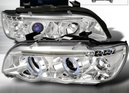 Φανάρια εμπρός angel eyes για BMW X5 E53 (1999-2003) - chrome , με λάμπες (Η1) - σετ 2τμχ.