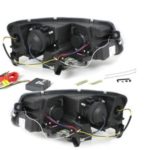 Φανάρια εμπρός για Audi A6 με φώτα ημέρας led (2004-2007) - μαύρα , με λάμπες (Η1) - σετ 2τμχ.