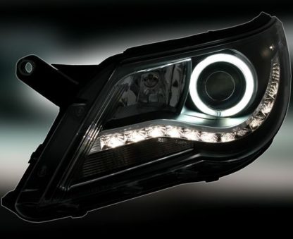 Φανάρια εμπρός led/angel eyes για Vw Tiguan (2007-2011) , μαύρα , με λάμπες (Η1) - σετ 2τμχ.