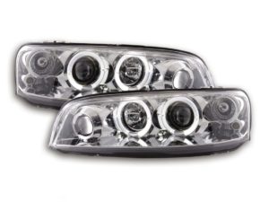 Φανάρια εμπρός angel eyes για Fiat Punto (1999-2003) – chrome , με λάμπες (Η1) – σετ 2τμχ.