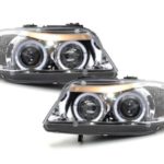 Φανάρια εμπρός angel eyes για BMW E90 (2005+) - chrome , με λάμπες (Η1) - σετ 2τμχ.