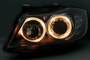 Φανάρια εμπρός angel eyes για BMW E90(2005-2009) – black , χωρίς λάμπες (Η7) – σετ 2τμχ.