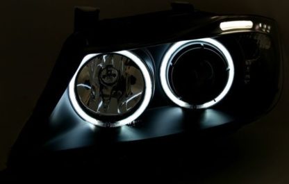 Φανάρια εμπρός angel eyes για BMW E90(2005-2009) - μαύρα , με λάμπες (Η1) - σετ 2τμχ.