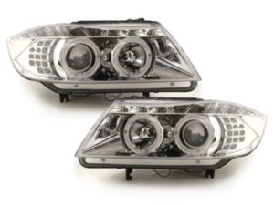 Φανάρια εμπρός led angel eyes για BMW E90(2005-2008) – μαύρο , με λάμπες (Η1) – σετ 2τμχ.