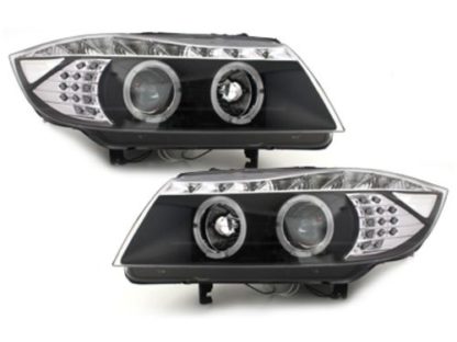 Φανάρια εμπρός led angel eyes για BMW E90(2005-2008) - black , με λάμπες (Η1) - σετ 2τμχ.