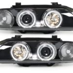 Φανάρια εμπρός angel eyes για BMW E39 (1995-2003) - μαύρα , με λάμπες (Η1) - σετ 2τμχ.