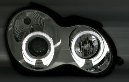 Φανάρια εμπρός για Mercedes C-CLASS W203 sedan (2000-2006) - με angel eyes , με λάμπες (Η1) - σετ 2τμχ.