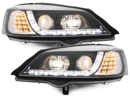 Φανάρια εμπρός led με DRL για Opel Astra G (1998-2004) - μαύρα , με λάμπες (Η1) - σετ 2τμχ.