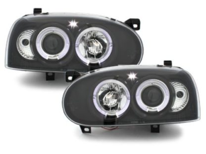 Φανάρια εμπρός angel eyes για Vw Golf ΙΙΙ - μαύρα , με λάμπες (Η1) - σετ 2τμχ.