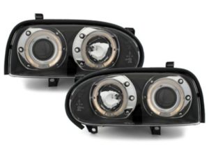 Φανάρια εμπρός angel eyes για Vw Golf ΙΙΙ – black , με λάμπες (Η1) – σετ 2τμχ.