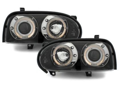 Φανάρια εμπρός angel eyes για Vw Golf ΙΙΙ - black , με λάμπες (Η1) - σετ 2τμχ.