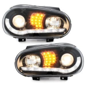 Φανάρια εμπρός led για Vw Golf IV – black , με λάμπες (Η1) – σετ 2τμχ.