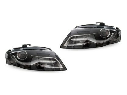 Φανάρια εμπρός με DRL led για Audi A4 B8 (2007-2011) -μαύρα , με λάμπες (Η1) - σετ 2τμχ.