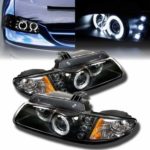 Φανάρια εμπρός angel eyes με led για Chrysler Voyager (1996-2002) - μαύρα , με λάμπες (Η1) - σετ 2τμχ.