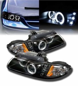 Φανάρια εμπρός angel eyes με led για Chrysler Voyager (1996-2002) – μαύρα , με λάμπες (Η1) – σετ 2τμχ.