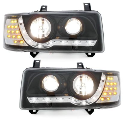 Φανάρια εμπρός led για Vw Transporter T4 (1990-2003) , μαύρα , με λάμπες (Η1) - σετ 2τμχ.