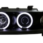 Φανάρια εμπρός angel eyes για Seat Leon /Toledo (1999-2004) - μαύρα , με λάμπες (Η1) - σετ 2τμχ.