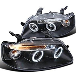 Φανάρια εμπρός led angel eyes για Chevrolet Aveo (2003-2006) – μαύρα , με λάμπες (Η1) – σετ 2τμχ.